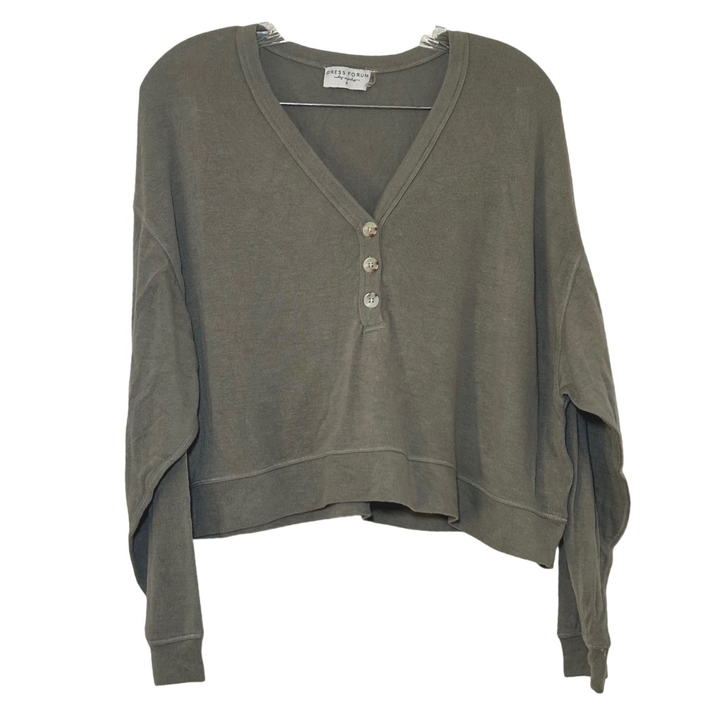 Dress Forum Los Angeles Olive Green Cropped Henley Sweatshirt Womens S Lounge